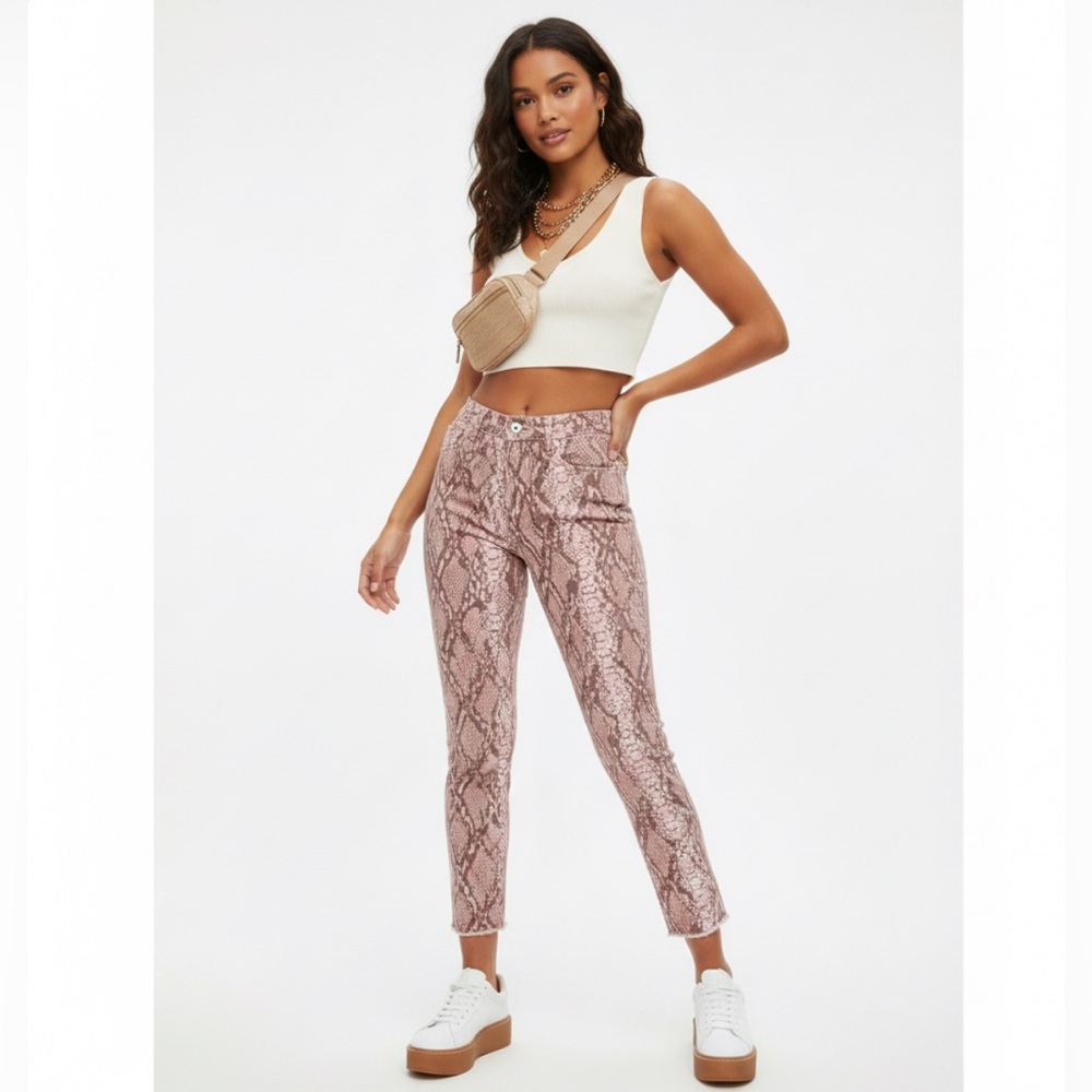 J Brand Skinny Snake Jeans Python Pink Tan Size 24 Stretch Distress